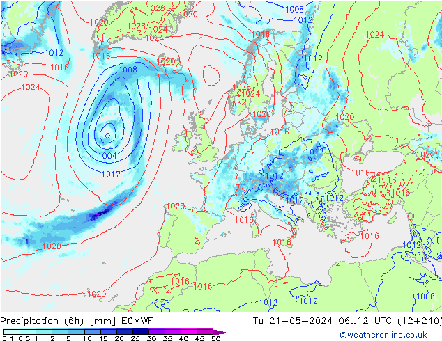 Nied. akkumuliert (6Std) ECMWF Di 21.05.2024 12 UTC