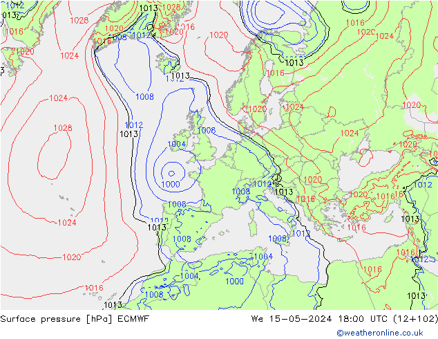 Atmosférický tlak ECMWF St 15.05.2024 18 UTC