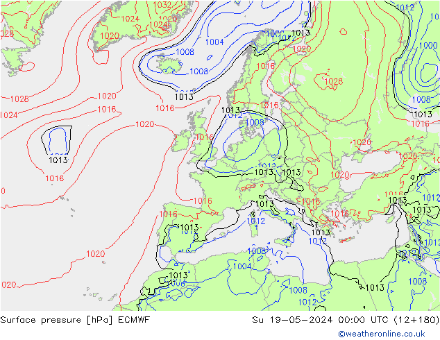 Atmosférický tlak ECMWF Ne 19.05.2024 00 UTC