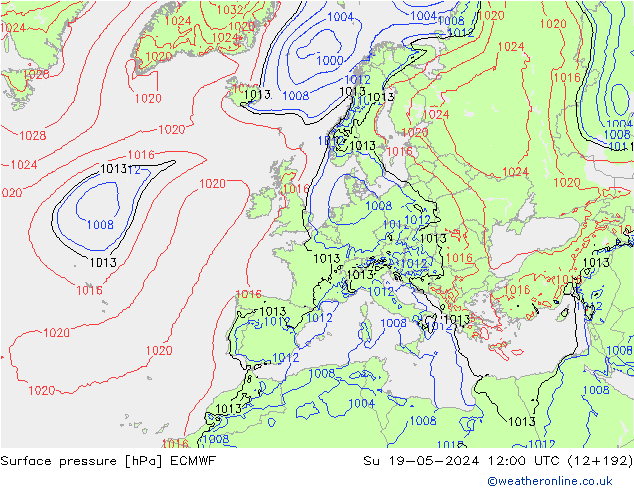 Surface pressure ECMWF Su 19.05.2024 12 UTC
