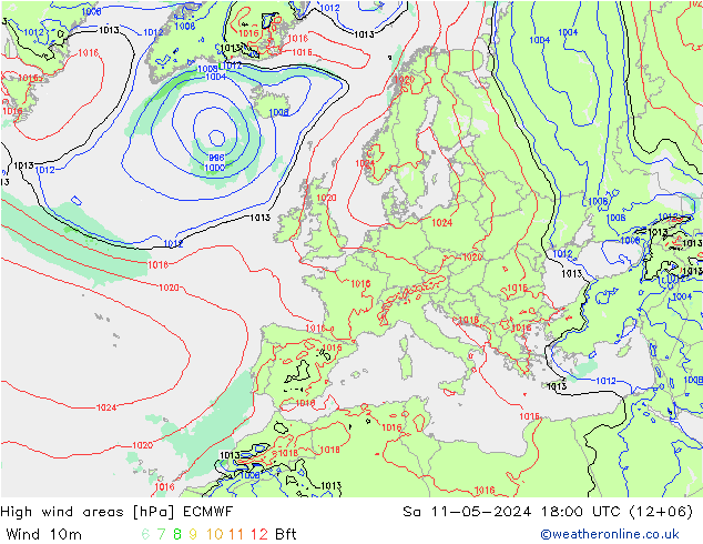 High wind areas ECMWF sab 11.05.2024 18 UTC
