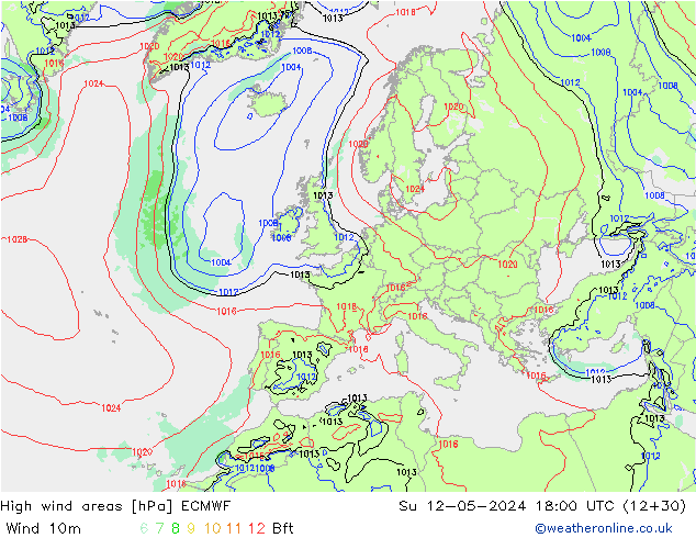 High wind areas ECMWF Вс 12.05.2024 18 UTC