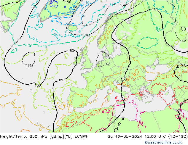 Z500/Rain (+SLP)/Z850 ECMWF dom 19.05.2024 12 UTC