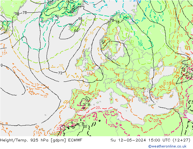 Yükseklik/Sıc. 925 hPa ECMWF Paz 12.05.2024 15 UTC