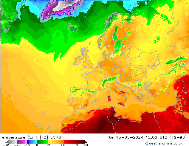 Temperature (2m) ECMWF We 15.05.2024 12 UTC