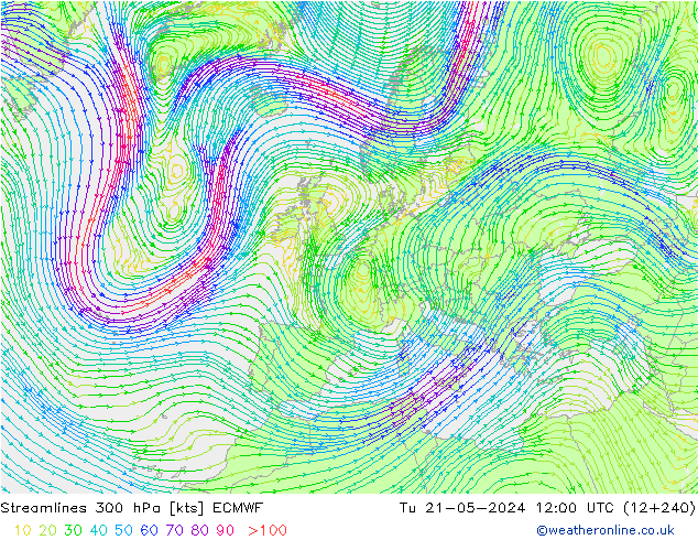 ветер 300 гПа ECMWF вт 21.05.2024 12 UTC