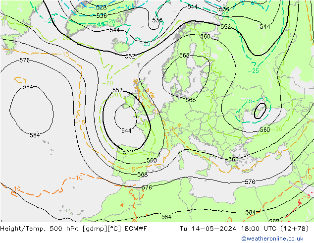 Height/Temp. 500 hPa ECMWF Tu 14.05.2024 18 UTC