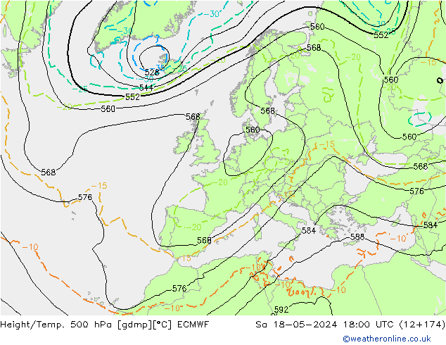 Z500/Regen(+SLP)/Z850 ECMWF za 18.05.2024 18 UTC