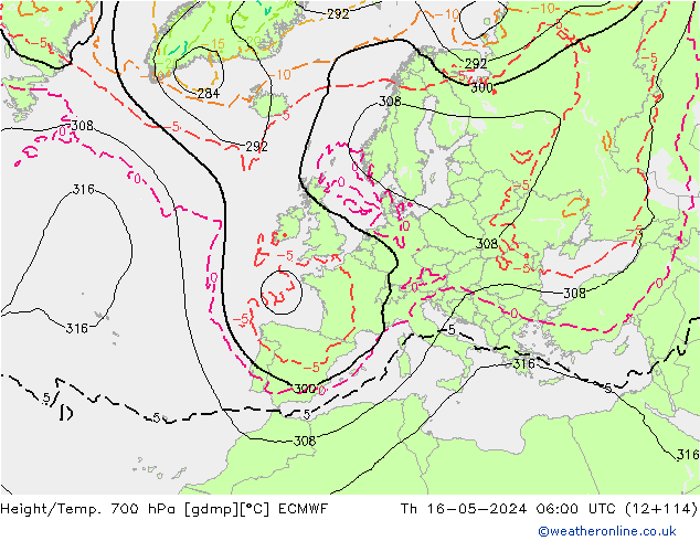 Hoogte/Temp. 700 hPa ECMWF do 16.05.2024 06 UTC