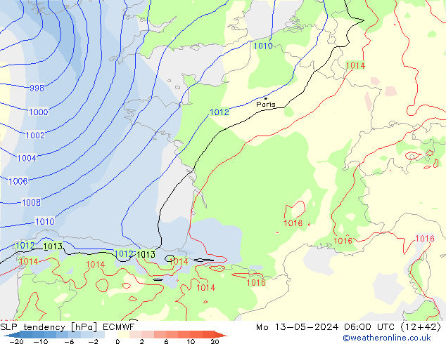 Tendencia de presión ECMWF lun 13.05.2024 06 UTC