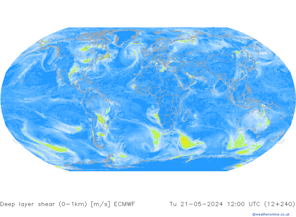 Deep layer shear (0-1km) ECMWF Ter 21.05.2024 12 UTC