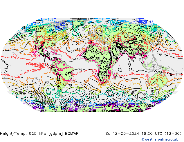 Geop./Temp. 925 hPa ECMWF dom 12.05.2024 18 UTC