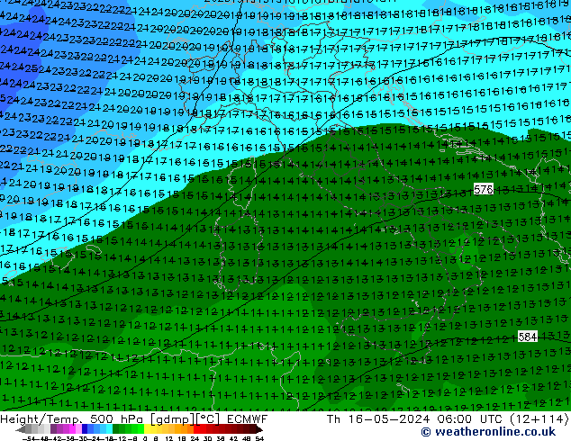 Z500/Rain (+SLP)/Z850 ECMWF  16.05.2024 06 UTC