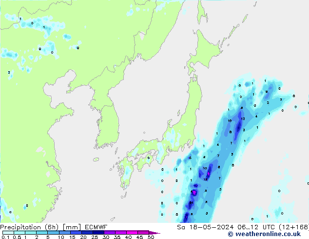 Precipitazione (6h) ECMWF sab 18.05.2024 12 UTC