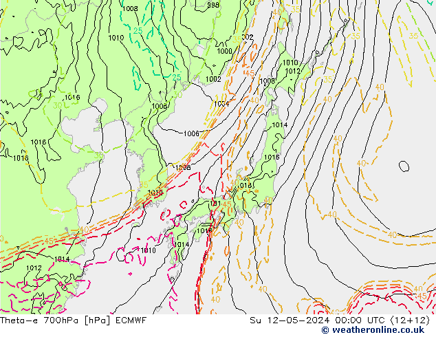 Theta-e 700hPa ECMWF Paz 12.05.2024 00 UTC