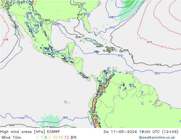 High wind areas ECMWF сб 11.05.2024 18 UTC