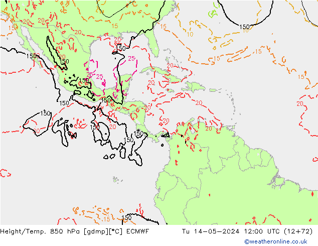 Z500/Rain (+SLP)/Z850 ECMWF wto. 14.05.2024 12 UTC