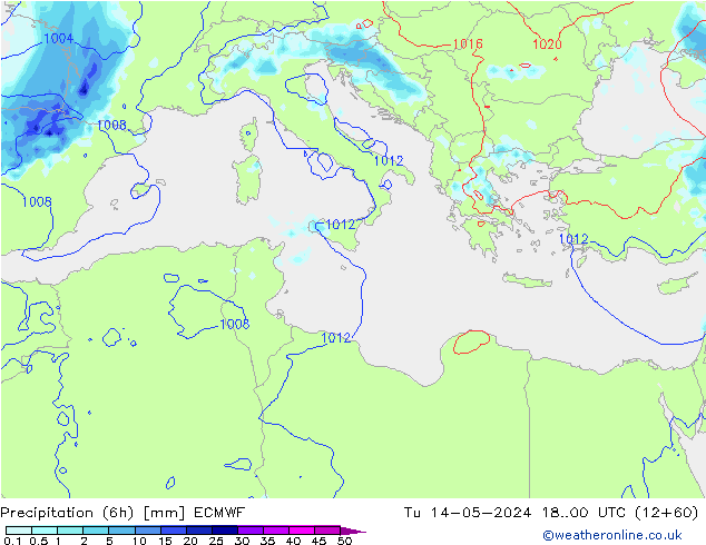 Z500/Rain (+SLP)/Z850 ECMWF Út 14.05.2024 00 UTC