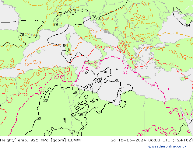 Yükseklik/Sıc. 925 hPa ECMWF Cts 18.05.2024 06 UTC