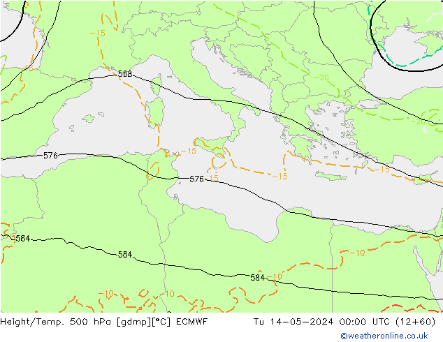Z500/Rain (+SLP)/Z850 ECMWF Út 14.05.2024 00 UTC