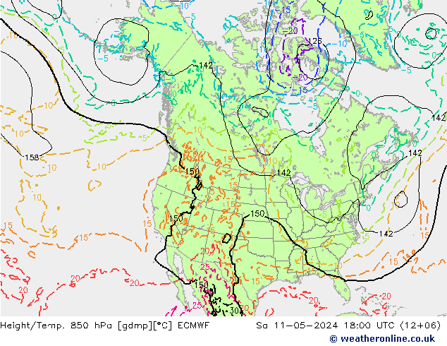 Z500/Rain (+SLP)/Z850 ECMWF 星期六 11.05.2024 18 UTC