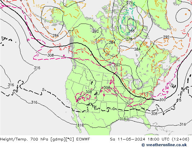 Height/Temp. 700 hPa ECMWF 星期六 11.05.2024 18 UTC