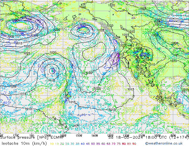 Eşrüzgar Hızları (km/sa) ECMWF Cts 18.05.2024 18 UTC