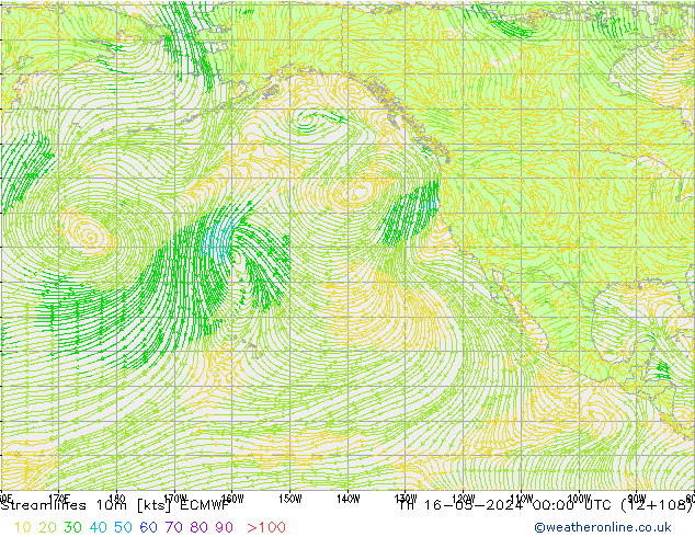 Streamlines 10m ECMWF Čt 16.05.2024 00 UTC