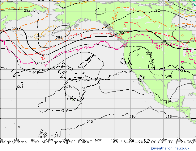 Hoogte/Temp. 700 hPa ECMWF ma 13.05.2024 00 UTC