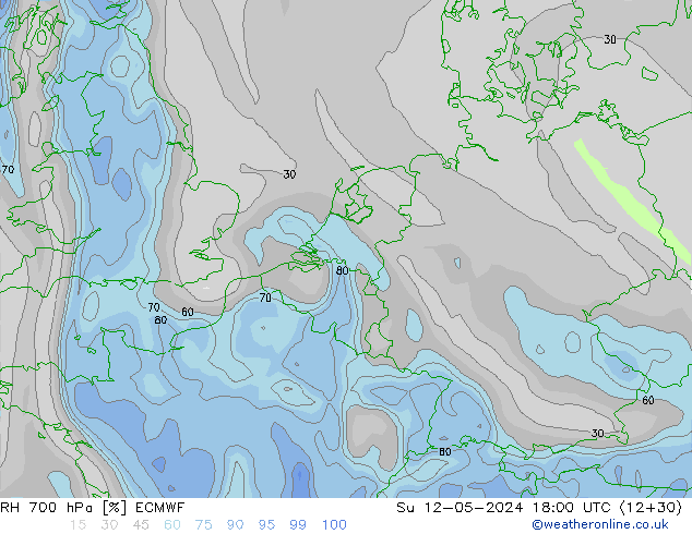 RH 700 hPa ECMWF So 12.05.2024 18 UTC