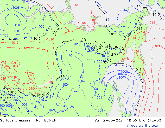 Atmosférický tlak ECMWF Ne 12.05.2024 18 UTC