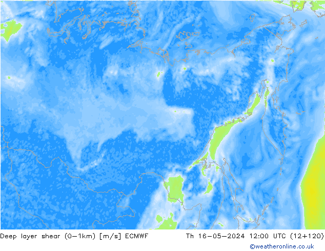 Deep layer shear (0-1km) ECMWF jeu 16.05.2024 12 UTC
