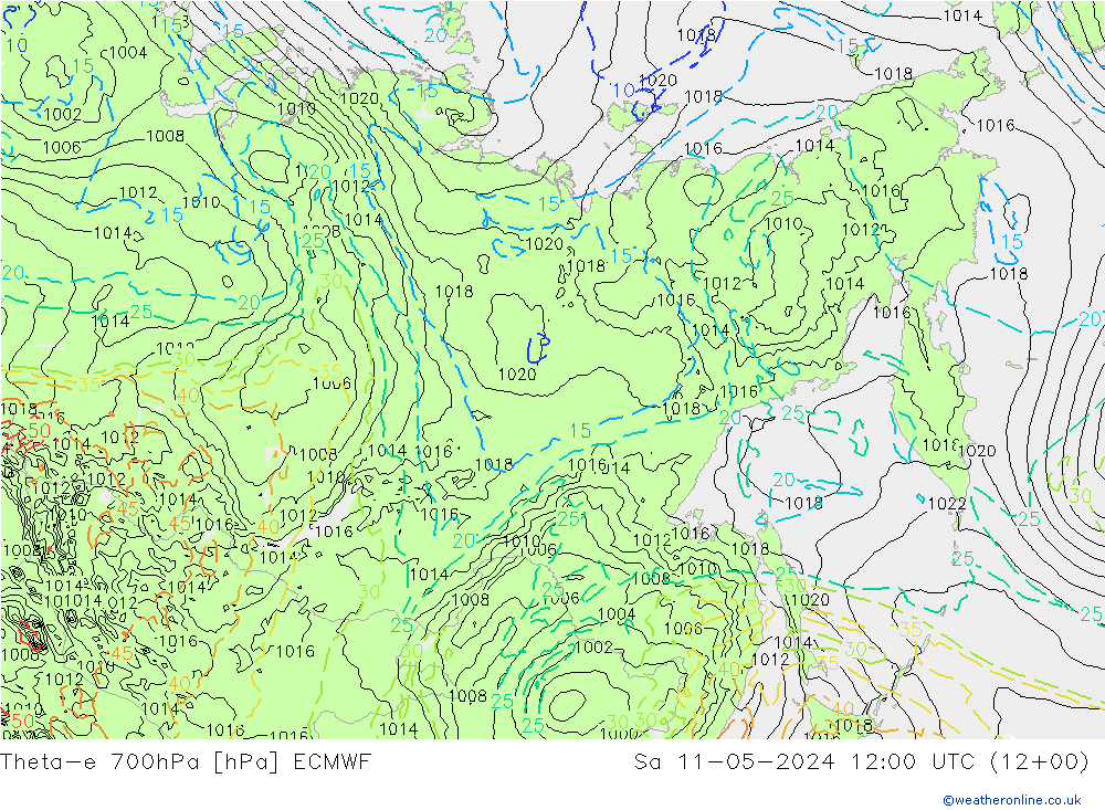 Theta-e 700hPa ECMWF Sa 11.05.2024 12 UTC