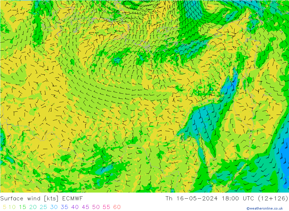 ветер 10 m ECMWF чт 16.05.2024 18 UTC
