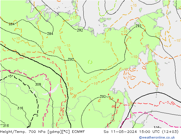 Height/Temp. 700 hPa ECMWF Sa 11.05.2024 15 UTC