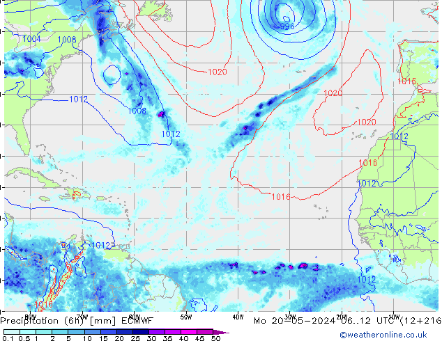 Precipitation (6h) ECMWF Po 20.05.2024 12 UTC