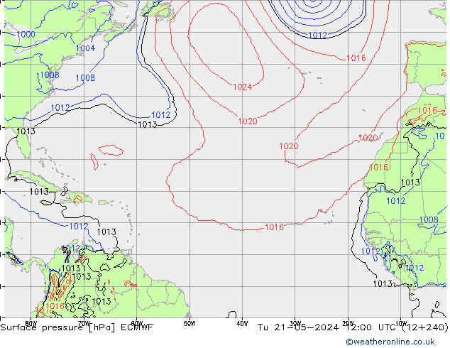Atmosférický tlak ECMWF Út 21.05.2024 12 UTC