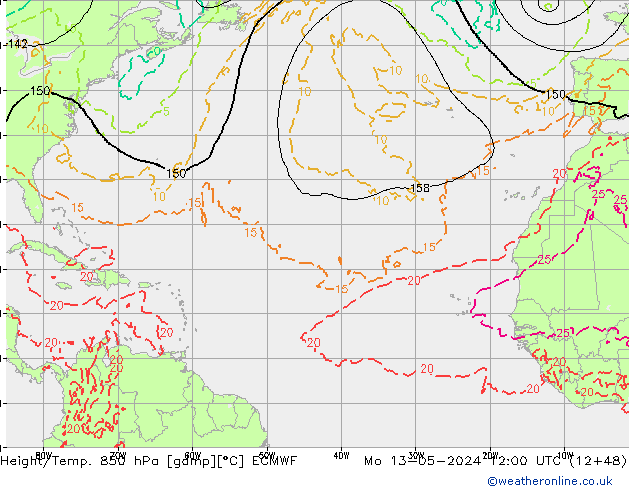 Z500/Rain (+SLP)/Z850 ECMWF Mo 13.05.2024 12 UTC