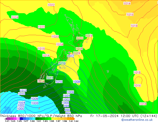 Espesor 850-1000 hPa ECMWF vie 17.05.2024 12 UTC