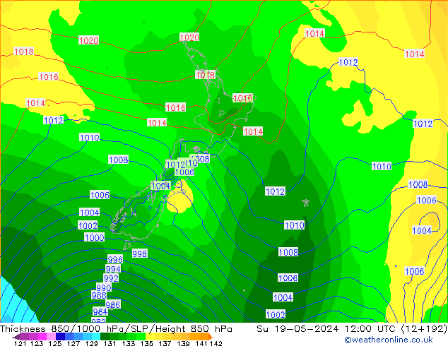 Thck 850-1000 hPa ECMWF Su 19.05.2024 12 UTC