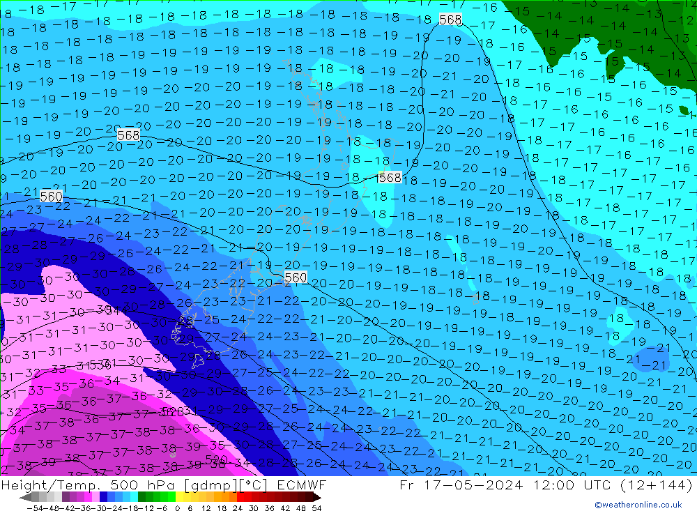 Height/Temp. 500 hPa ECMWF Fr 17.05.2024 12 UTC