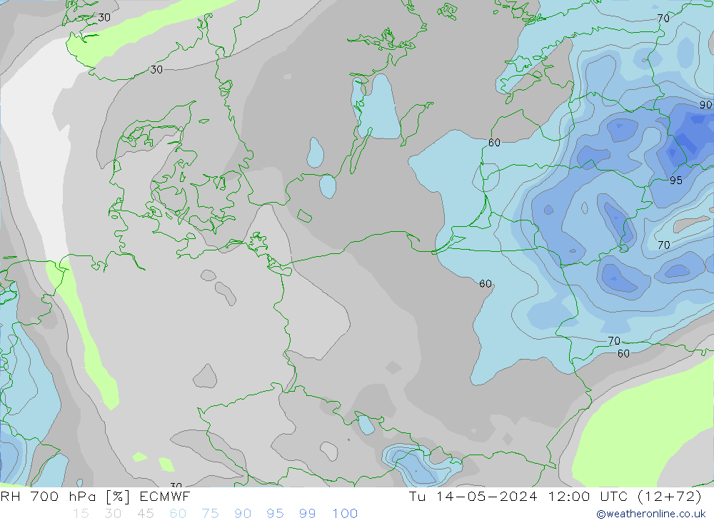 RH 700 hPa ECMWF Tu 14.05.2024 12 UTC