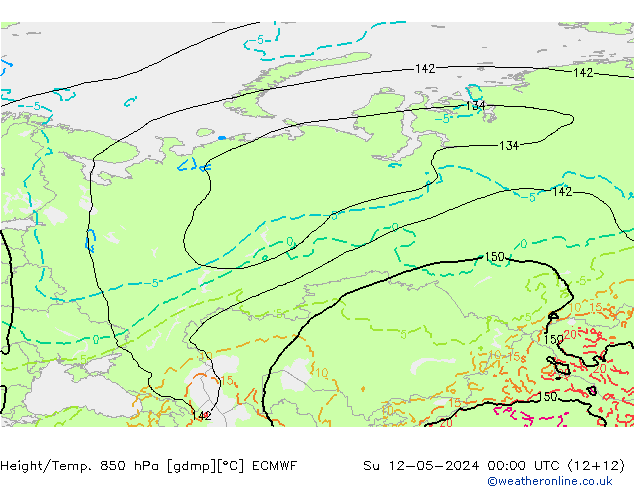 Z500/Yağmur (+YB)/Z850 ECMWF Paz 12.05.2024 00 UTC