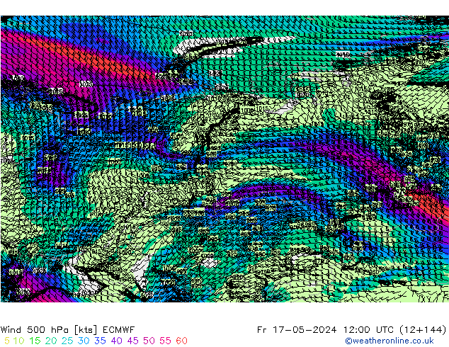 Wind 500 hPa ECMWF Pá 17.05.2024 12 UTC