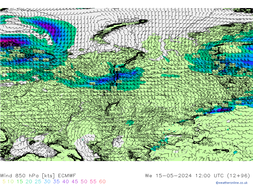 Wind 850 hPa ECMWF St 15.05.2024 12 UTC