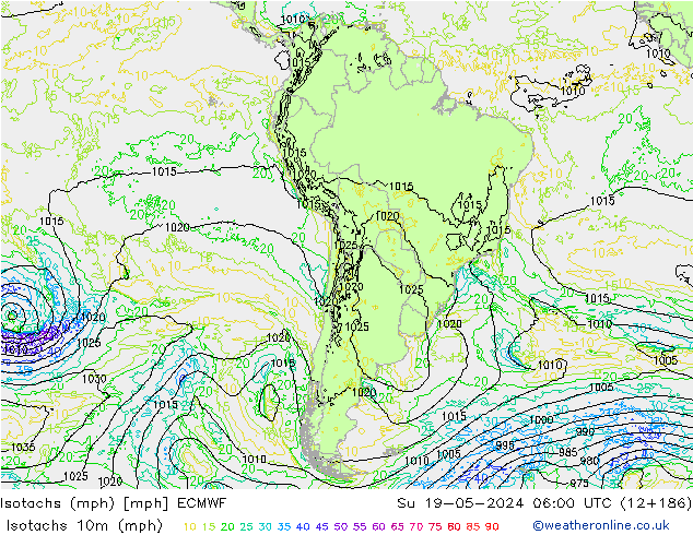 Isotaca (mph) ECMWF dom 19.05.2024 06 UTC