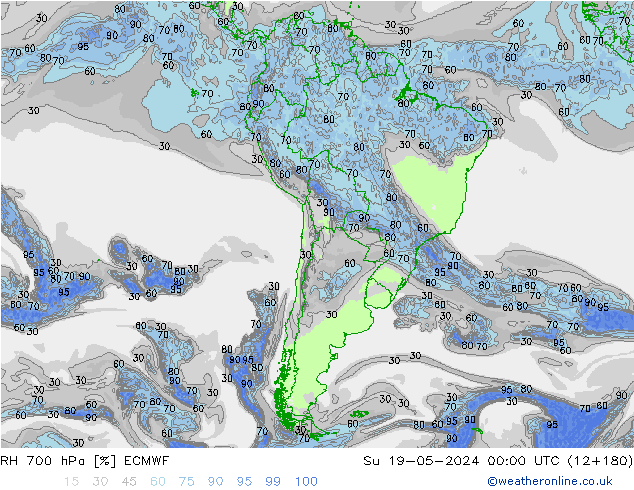 Humidité rel. 700 hPa ECMWF dim 19.05.2024 00 UTC