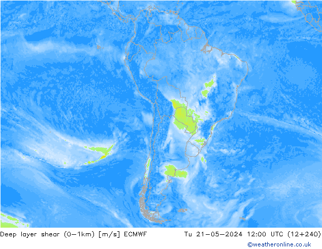 Deep layer shear (0-1km) ECMWF di 21.05.2024 12 UTC