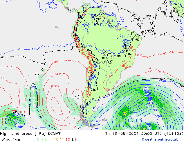 High wind areas ECMWF Th 16.05.2024 00 UTC