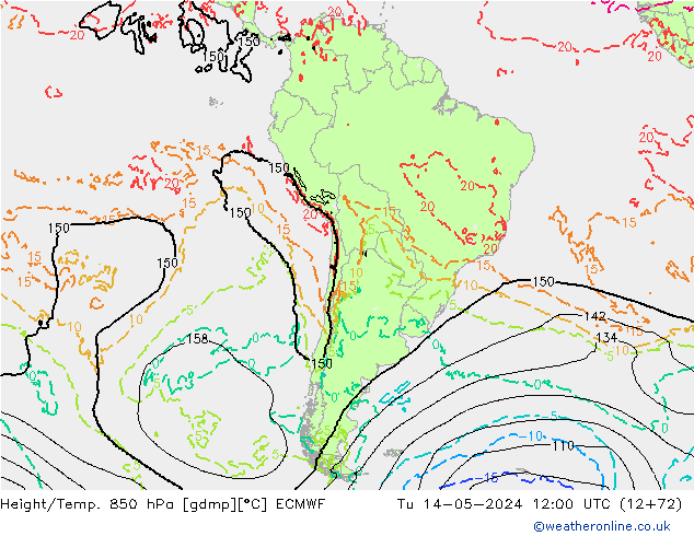 Z500/Rain (+SLP)/Z850 ECMWF вт 14.05.2024 12 UTC